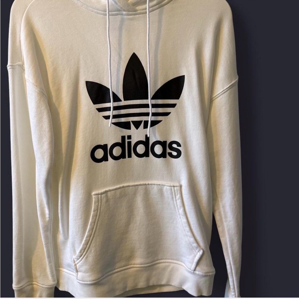 White Adidas hoodie with black logo, Size Adult XS